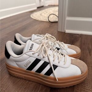Adidas White and Black Sneakers with Tan Sole